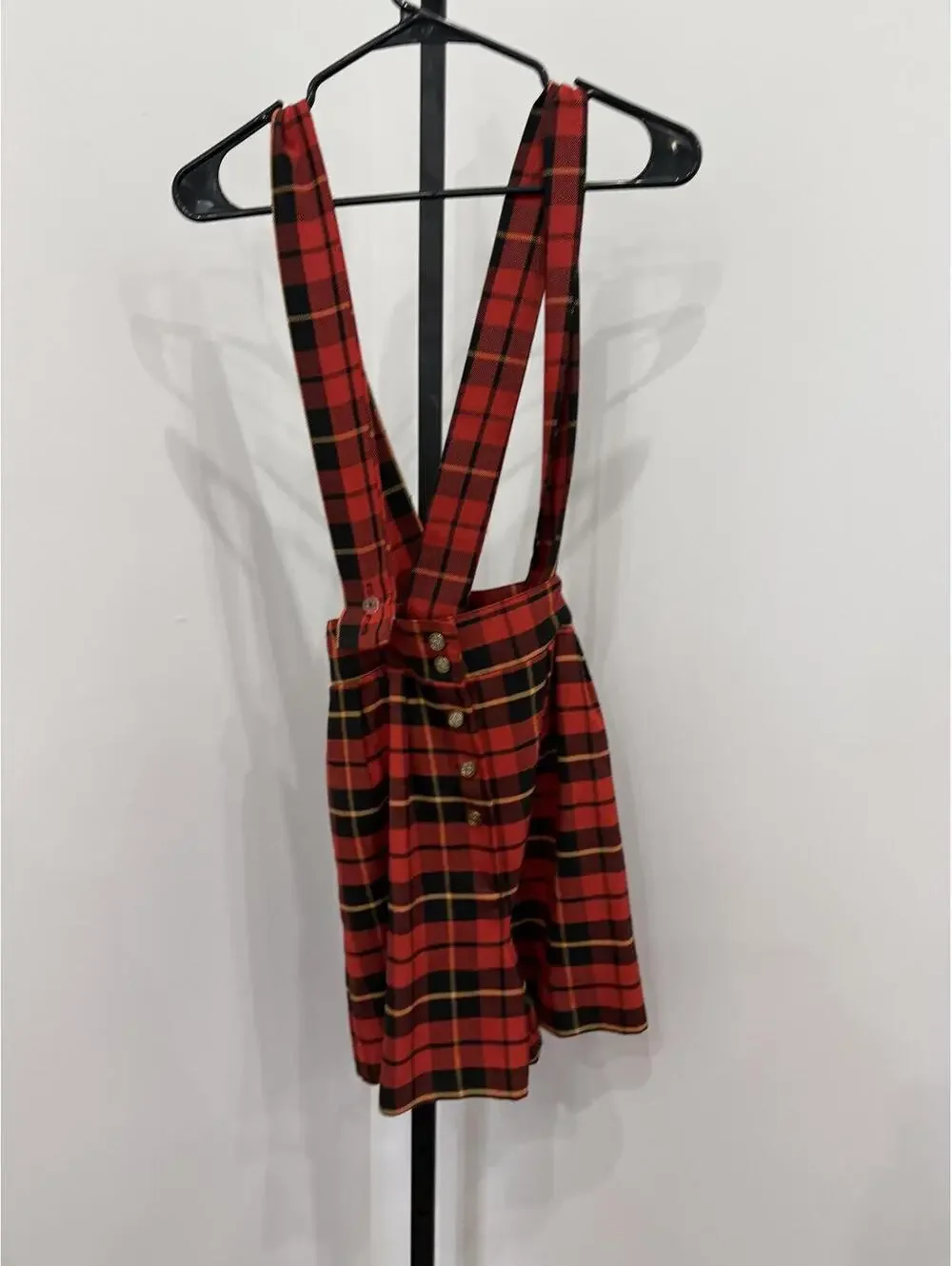 Bonjour Red and Black Plaid Suspender Short - Picture 9 of 12